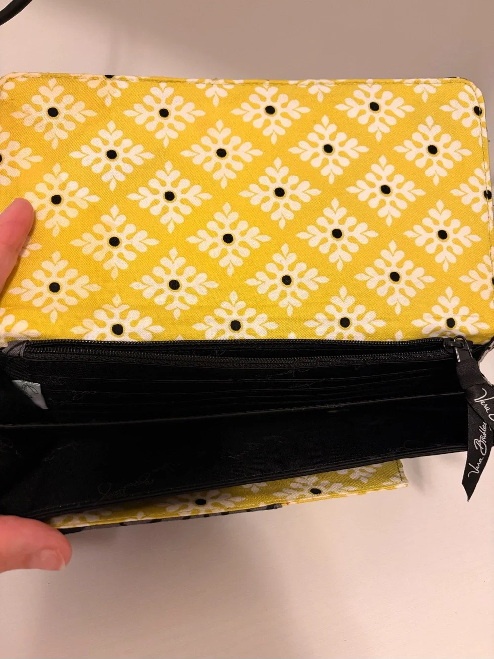 Vera Bradley Black, Yellow & Gray Quilted Floral Zip Wallet